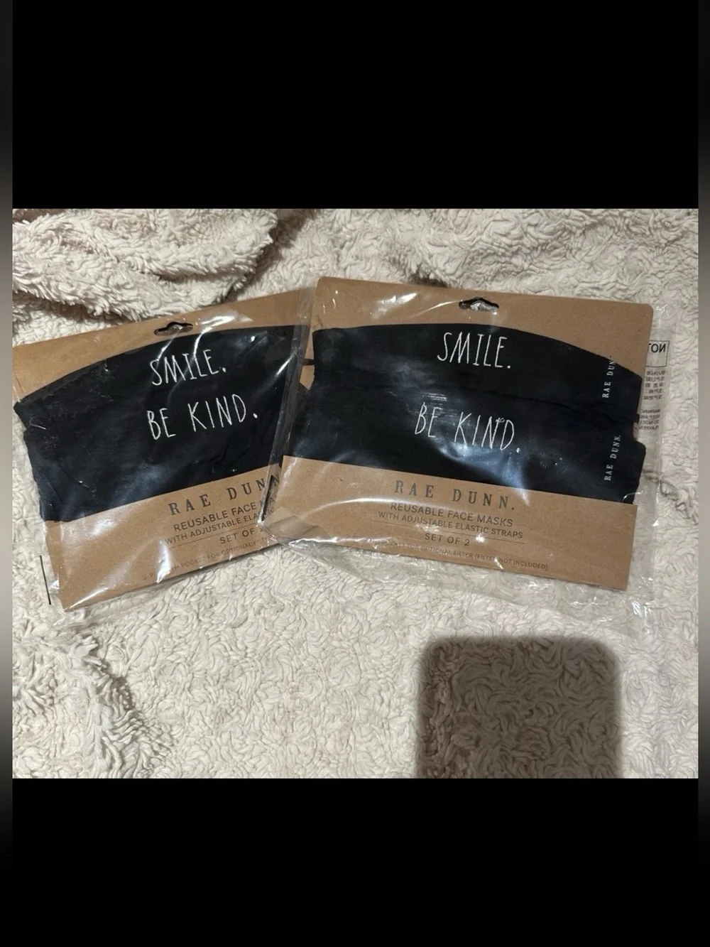 RAE DUNN 2 Packages Smile & Be Kind Fabric Filter Face Masks NEW $20